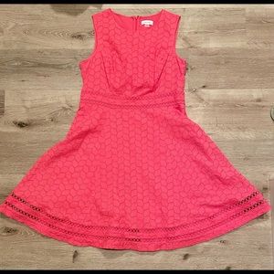 Bright Coral Calvin Klein Eyelet Cotton Dress